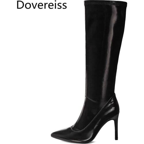 Dovereiss Fashion Womens Shoes Winter Pointed Toe new sexy Zipper clear heels boots Knee high boots Stilettos heels 36-47