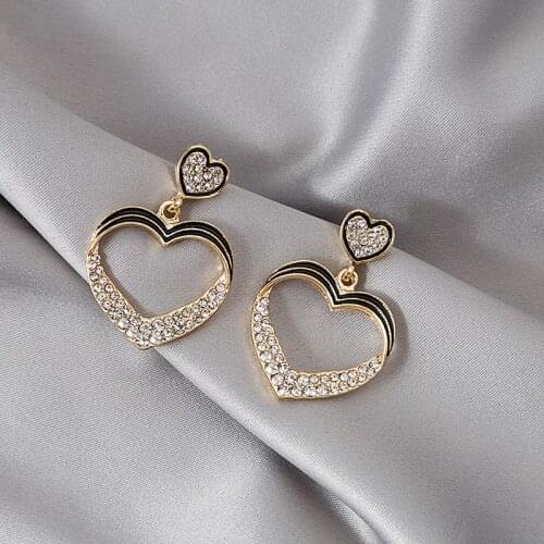Vintage Crystal Rhinestone Heart Round Earrings for Women Fashion Crystal Geometric Shaped Drop Earrings 2020 New Korean Jewelry