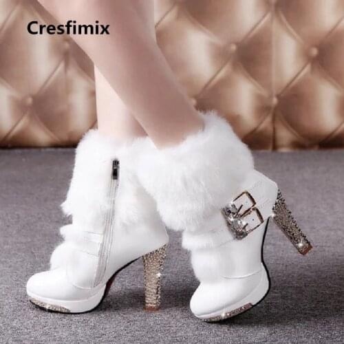 Marlisasa Women Cute Sweet Black Pu Leather Winter Warm Boots Lady Casual White Autumn High Heel Boots Cool Street Boots F2848