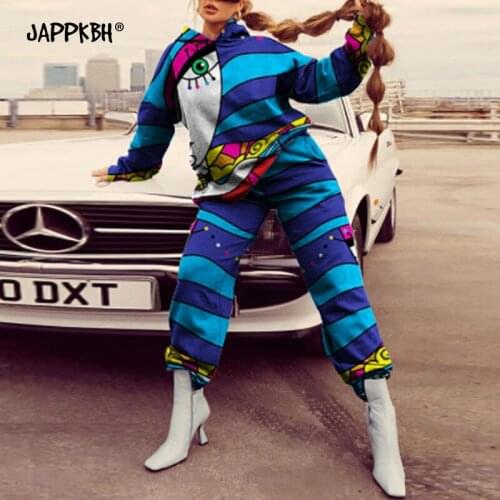 Women Tracksuits Wives Spring Casual Womens Clothing 2021 Fashion Print Loose Hooded Sweatshirt Long Pant Two-Piece Suit Female