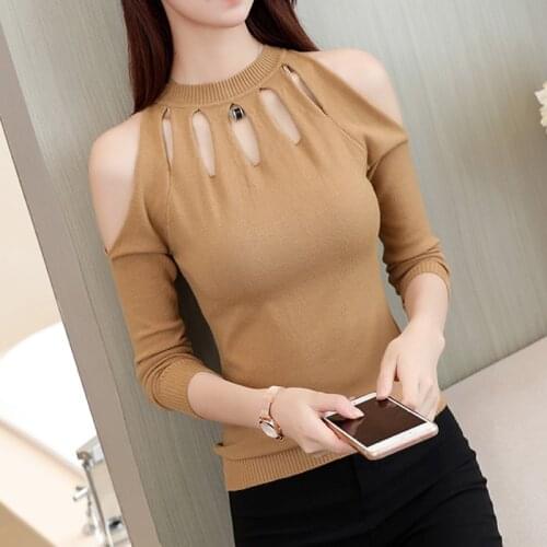 Autumn New Women Sweater Hollow korean Style Pullovers Long Sleeve O Neck Soild Basic Knitted Sweaters Pull Femme Sweter Mujer