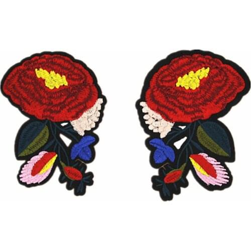 1Pair Rose Flower Floral Collar Sew on Patch Cute Applique Badge Embroidered Fabric Sticker Clothes Bust Dress DIY Ornament