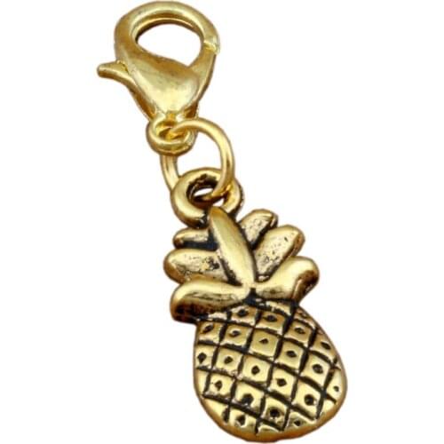100Pcs Antique gold Pineapple fruit Charm Bead with Lobster clasp Fit Charm Bracelet Jewelry DIY 8.8x33.5mm A-282n