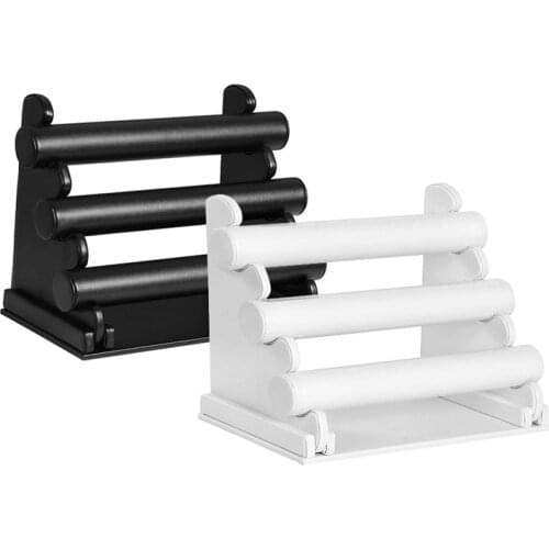 2Pcs 3-Layer PU 3 Rod Type Bracelet Holder, Used for Necklace, Storage Box, Bracelet Watch Beaded Jewelry Display Stand
