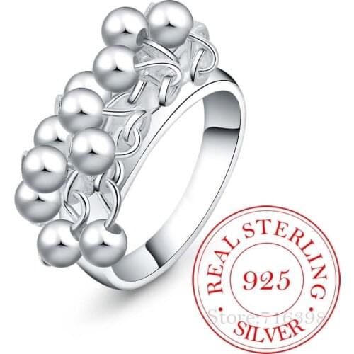 2020 100% 925 Solid Sterling Silver Smooth Surface Beads Cocktail Rings for women men Size 6 7 8 9 10 Women Girls Kids Xmas Gift