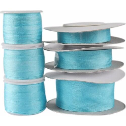 244 Cyan Blue 100% Real Pure Silk Embroidery Ribbon Handcraft,Double Face Taffeta Silk Tape 2/4/7/10/13/15/20/25/32mm,10/30/100m