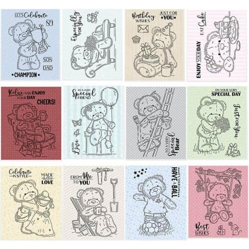 3x4 inch Teddy Bears Loves Celebrating Phrases Transparent Clear Stamps for DIY Scrapbooking Paper Cards Making Crafts New 2019