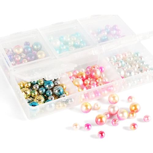 6 Grids Ombre Mermaid Bubble Nail Accessory Mixed Size iridescence Plastic Round Beads Nail Art Decoration Fantasy Manicure Tool