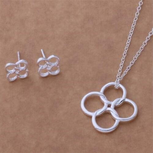 AS243 Hot Sale Silver Plated Color Jewelry Sets For Women Wholesale High Quality Classic Earring 281 + Necklace 321