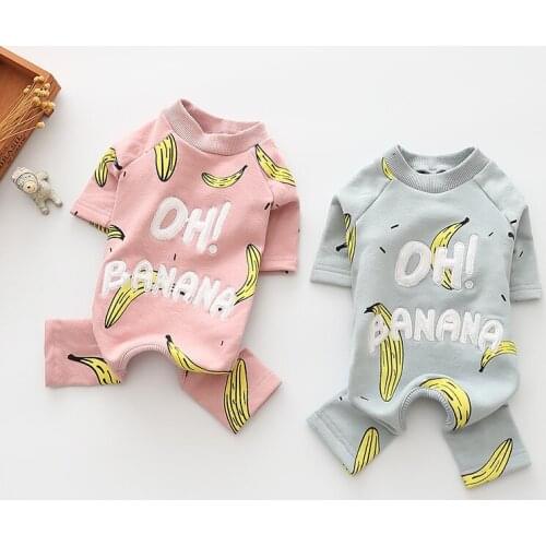 Free Shipping Dog Clothes Jumpsuits Rompers Adorable Banana Pet Pajamas 100%Cotton Small Dog Puppy House Wear Poodle Comfortable
