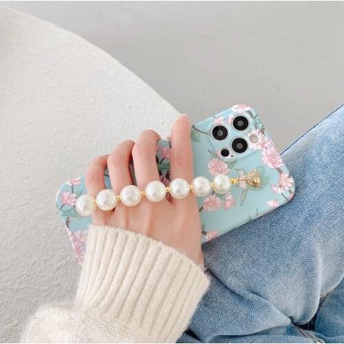 Tobebest Flower Pearl Bracelet Phone Cases for iphone 12 Pro Max 11 pro X XS Max XR 7 8 Plus 12mini Chain Wrist Strap Shell