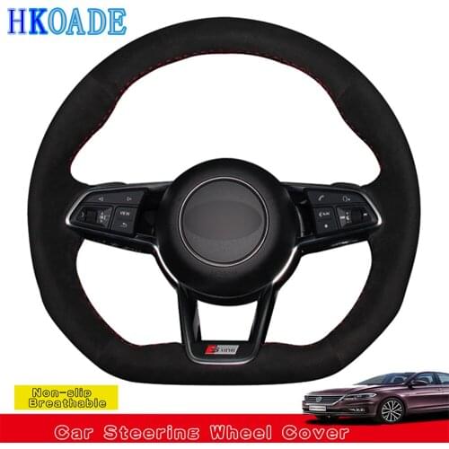 DIY Hand-stitched Black Soft Suede Car Steering Wheel Cover For Audi R8 2016-2018 TTS 2016-2019 TT 2016-2019 TT RS 2018-2019
