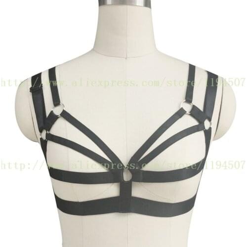 Black harness to stocking harness Sexy lingerie body harness cage bra Harajuku Gothic Exotic Apparel Fatima harness cage bra