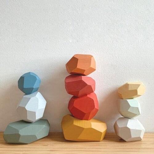 Color Stone Educational Toys Wooden Building Block Toy Rainbow Wooden Toy Gift Puzzle Board Game