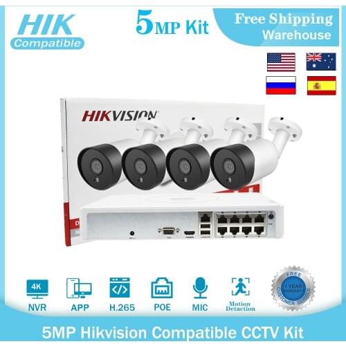 Hikvision Compatible 4K CCTV System Kit 5MP IP Bullet Camera Built-in Mic IR 8MP Hikvision Original NVR DS-7108NI-Q1/8P 8CH POE