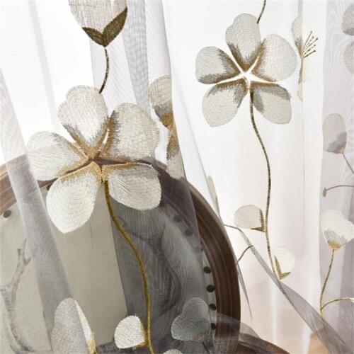 Chinese Pastoral Ink flowering Sheer Tulle Curtains for living room Dark gray Print Flower Screen Window Tulle Drapes MY139#5