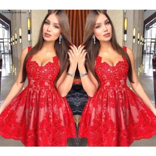 Spaghetti Straps Red Lace Cocktail Dresses 2019 A Line Girls Club Wear Graduation Homecoming Party Gowns Plus Size Custom Made