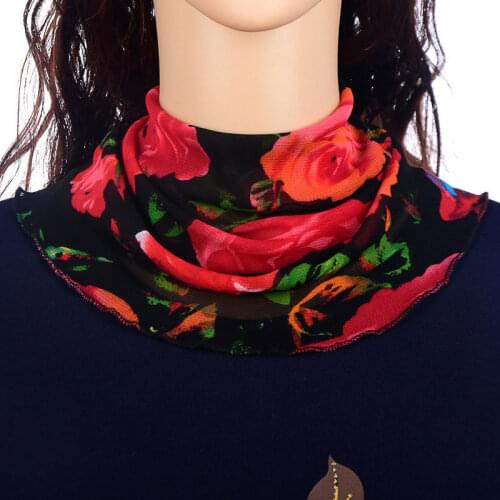 Korean Women Floral Chiffon Neck Guard False Collar Hedging Scarf Summer Breathable Protect Cervical Lace Sunscreen Snood Bib Q2