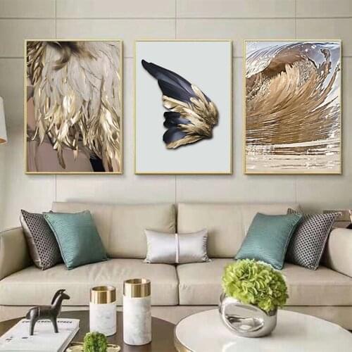 Kufwkey Gold Feathers Diamond Painting Scenery Cross Stitch Kits Diamond Mosaic Puzzles 5d Square,Wall Pictures,Crafts,Gift