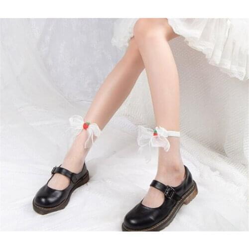Lolita Girl Sweet Crystal Lace Strawberry Bow stockings JK Socks D349