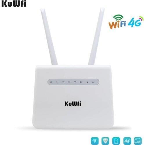 KuWFi 4G LTE Router CPE support SIM card Lan port 300Mbps 4G LTE CPE Mobile WiFi Wireless Router work with 32 WiFi Users