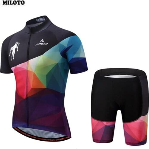 MILOTO 2018 Team Cycling Jersey Mens Black Set Breathable Bike Bicycle Outdoor Short Sleeve Jersey (BIB) Tight Shorts S-4XL