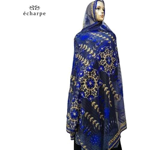 Fashionable African Women Scarfs Small Flower Embroidery Lovely Design Net Scarf Breathe and Soft Scarf Shawls Pashmina