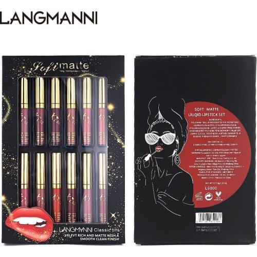 12 Color Matte Lip Gloss Set Long Lasting Moisturizing Non-stick Cup Lip Glaze Gift Box Waterproof Non-stick Cup Makeup TSLM1