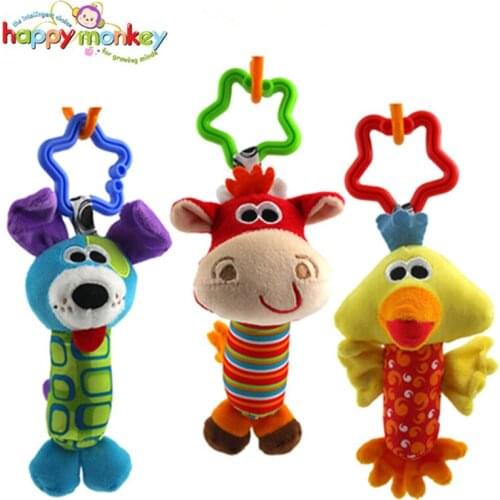 NEW Arriving 14cm Dog Cattle Bird Baby Toys Rattles mobile Cartoon Animal Plush Toys Hanging Educational Infant and Kid toy