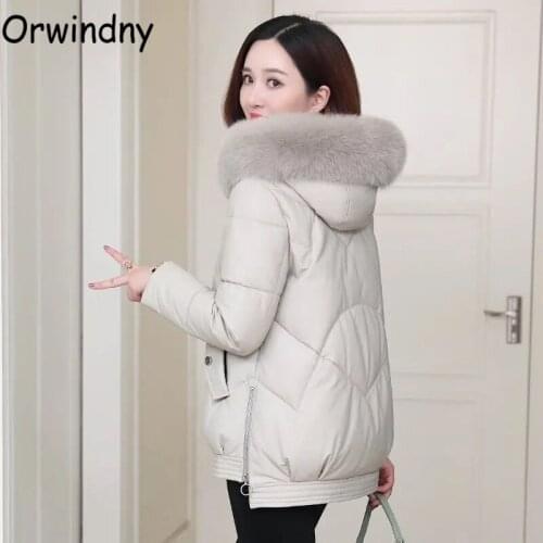 Orwindny Winter Short Parkas Waterproof Warm Jacket Female Large Fur Zipper Padded Clothing Asymmetric Length Waded Coat Female