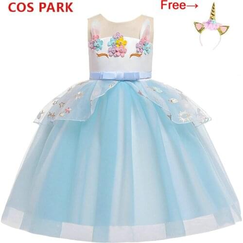 Unicorn Dress Baby Girl Rainbow Costume Birthday Party Halloween Colourful Princess Dress Mesh Yarn Evening Dress Cosplay Cloth
