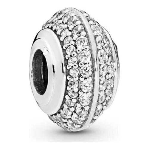 Genuine 925 Sterling Silver Charm Sparkling Pave Wheel With Full Crystal Spacer Beads Fit Pan Bracelet & Necklace Jewelry