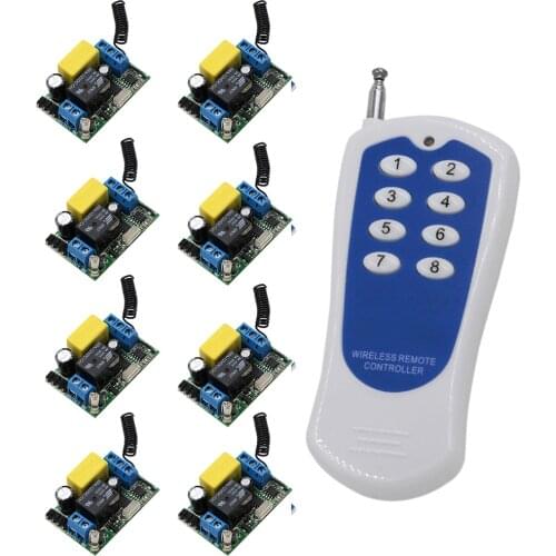 AC220V 1CH RF Wireless Remote Control System / Radio Switch RemoteSwitch 220V Learning Code 8Receiver +1 Remote Controller New