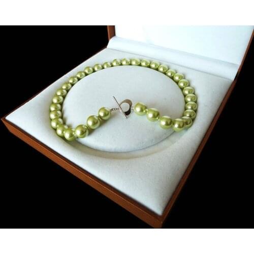 Rare Huge 12mm Genuine South Sea Apple Green Shell Pearl Necklace Heart Clasp 18