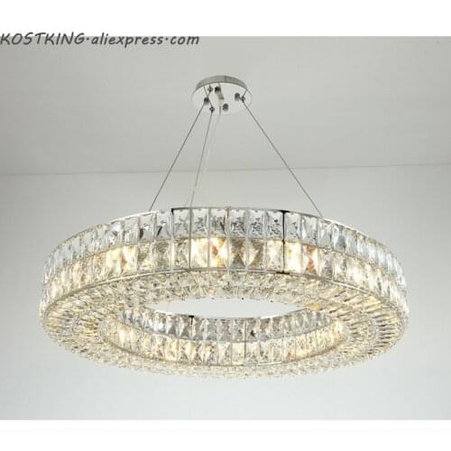 Modern chrome chandelier lighting round ring dining room living room bedroom hanging lamp stainless steel light fixtures