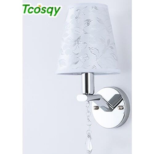 Tcosqy classical wall lamp fabric lampshade crystal pendant E27 base for hotel room lamp, home bedroom bedside lamp night light