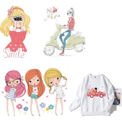 Iron on Transfer Girl Patches for Clothing Thermo Stickers on Applique Decor Clothes Badges Stripes print tops PVC DIY T-shirt E