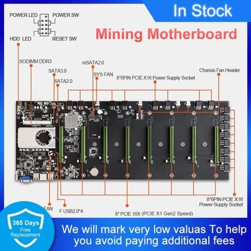 BTC-T37/BTC-S37/BTC-D37 Miner Motherboard Expandable port 8 * PCIE 16X /4 * USB2.0 /DDR3 Mining Slot/ Support 1066/1333/1600mhz