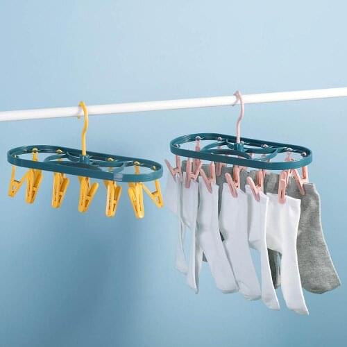 12 Clips Rotatable Clothing Rack Laundry Clothes Hanger Drying Storage Rack for Bra Socks Underware Clothespins