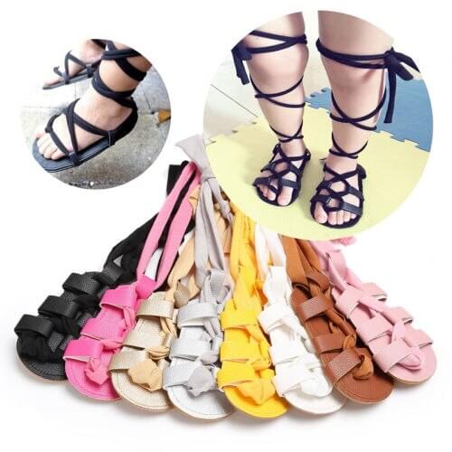 Newborn Infant Baby Girl PU Leather High Bandage Sandals Summer Shoes