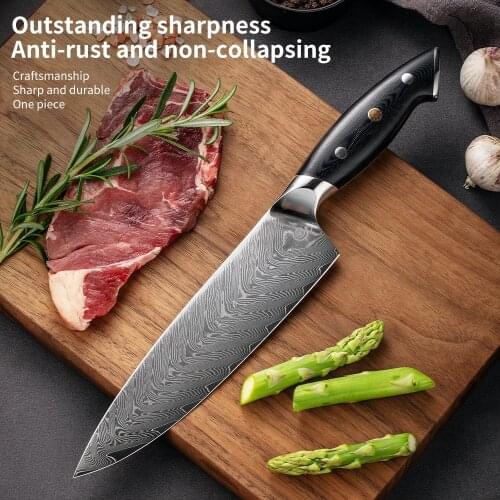 VG10 Damascus Steel Japanese Kitchen Knife, G10 Handle + Plum Blossom Best Gift Chef Knife, Sharp Santoku Cleaver Kitchen Tool