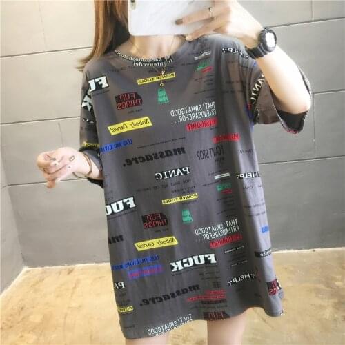 Women T-shirt Student 2021 New Arrival Summer Female T-shirt Short Sleeve Letter Fashion Loose Beautiful Korean Style c114