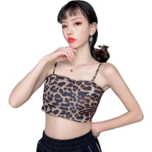 Women Suspender No Chest Pad Tank Tops Leopard Outer Wear Summer Vest Camis
