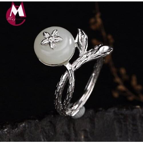 2019 Mosaic Jade Flower Initial Adjustable Ring 100% 925 Sterling Silver Fashion Jewelry Women wedding band Simple Toe Ring R32