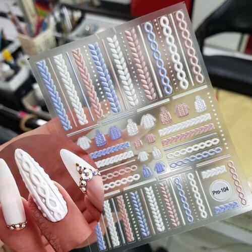 3D Sweater Nail Sticker Acrylic Engraved Winter Nails Desgin Tip Wraps Decals Slider Decoration