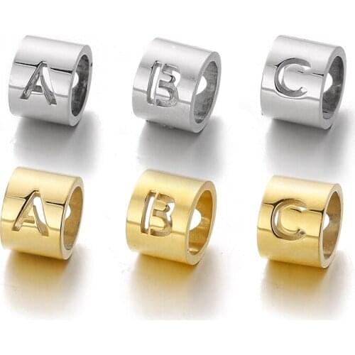 5pcs/Lot Openwork Letter Charm Round Letter Connect Stainless Steel Heart Charms for DIY Bracelet Simple Jewelry Making