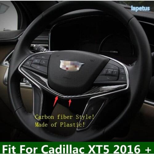 Lapetus Auto Accessory Steering Wheel Decoration Panel Cover Trim 1 Pcs For Cadillac XT5 2016 - 2021 Carbon Fiber Look Interior