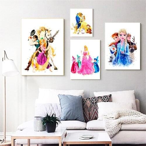 Disney 5D Diamond Painting Cartoon Character Mosaic Watercolor Painting Princess Modern Mural Living Room Decoration Painting