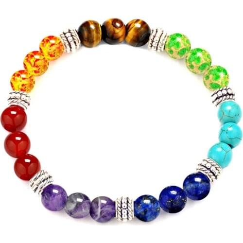 10PCS Lava 7 Chakras Bracelets 8mm Yoga Healing Balance Pray Beads BB-299
