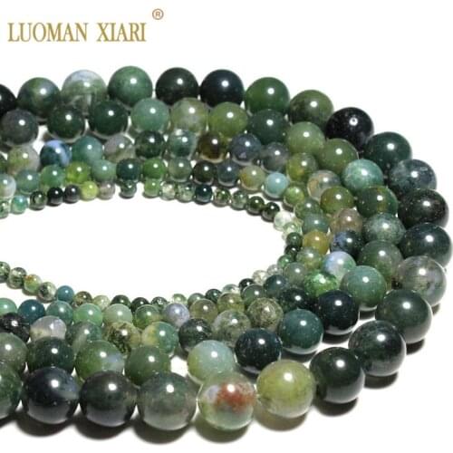 Wholesale Moss Grass Agat Natural Stone Round Loose Green Beads For jewelry Making 4/6/8/10/12 MM DIY Bracelet Strand 15.5